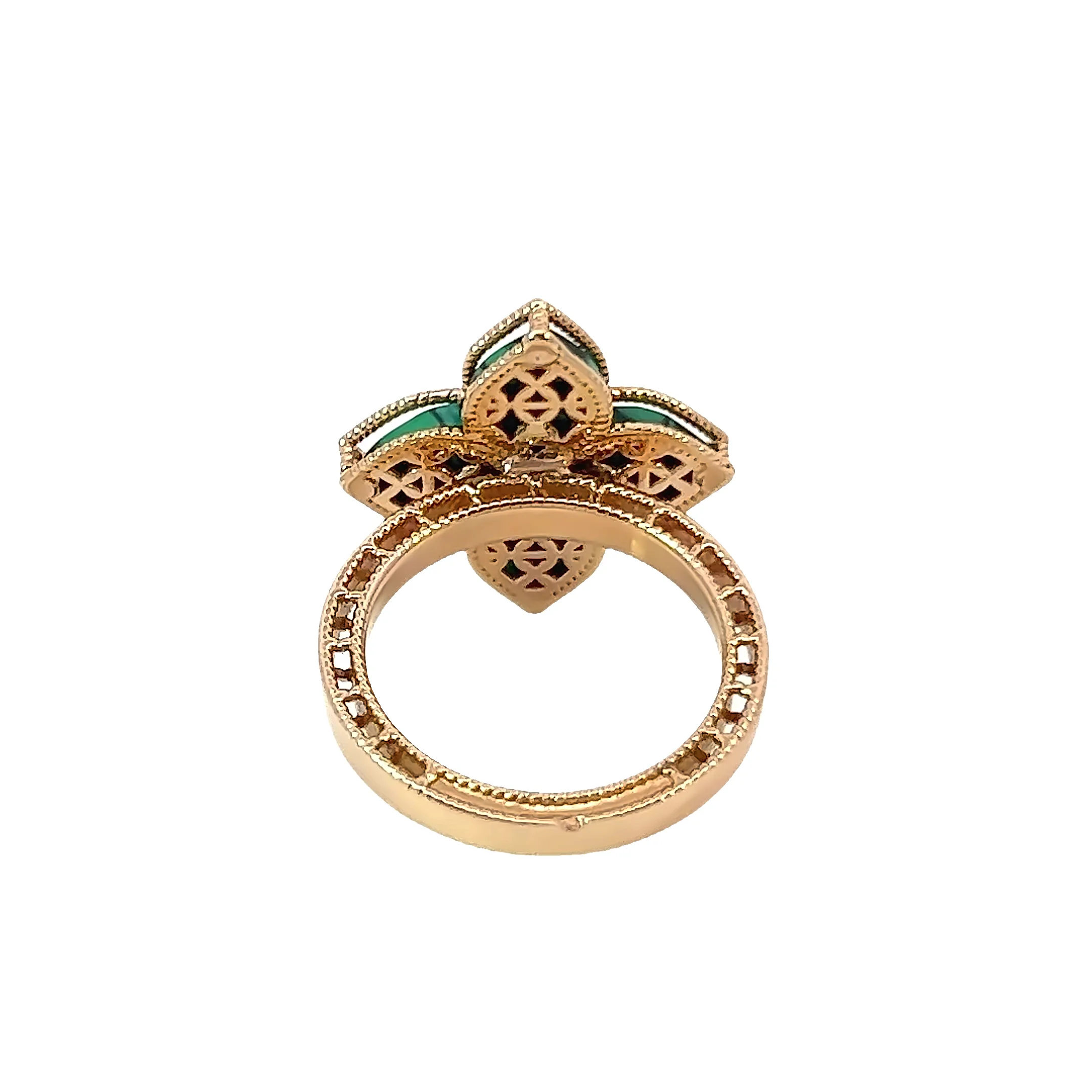 18k Rose Gold Diamond Emerald Marquise Cut Ring .35c