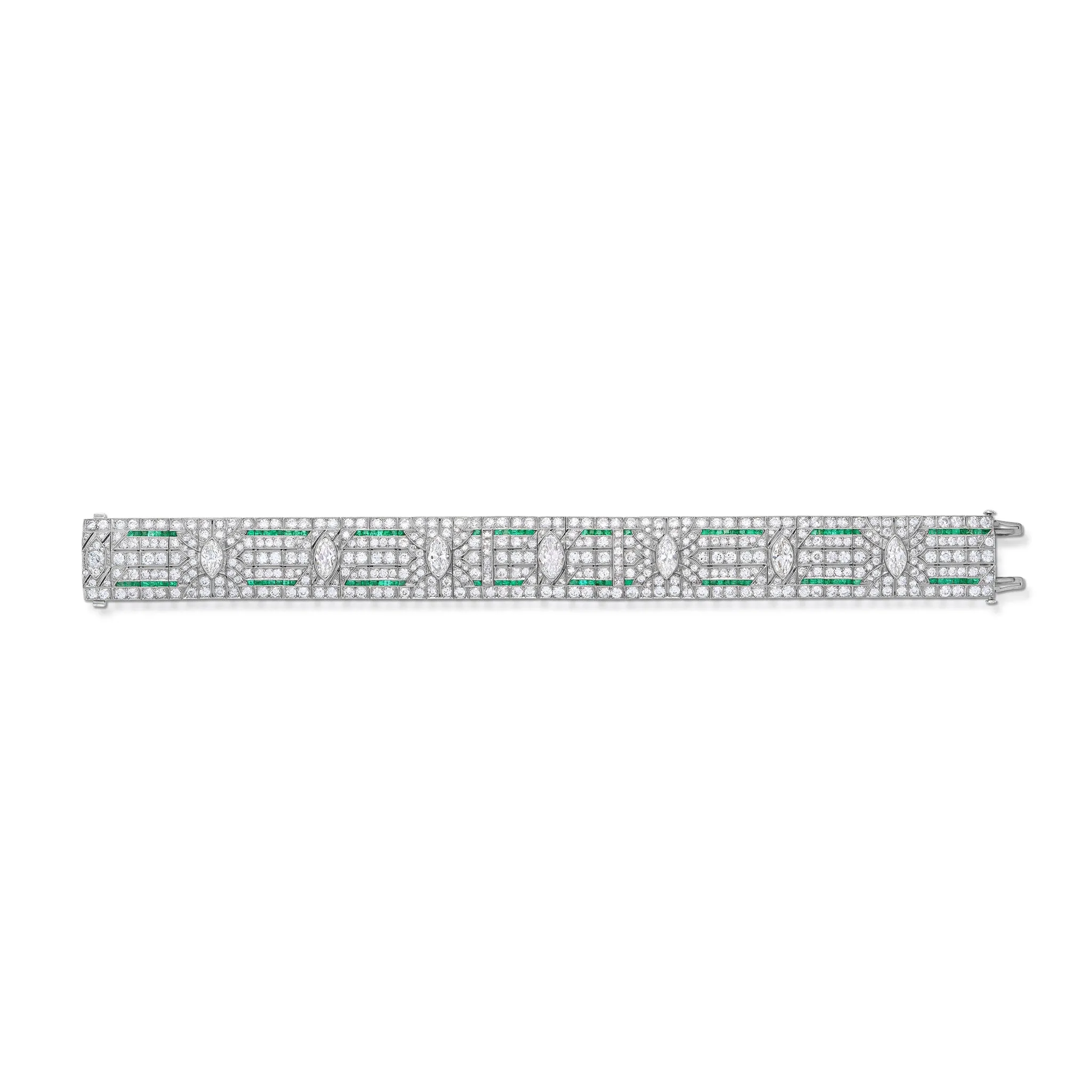 25.95 Carat Art Deco Diamond and Emerald Bracelet