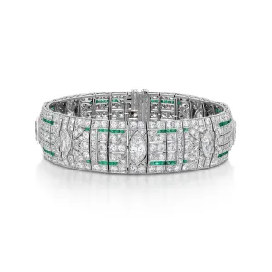25.95 Carat Art Deco Diamond and Emerald Bracelet
