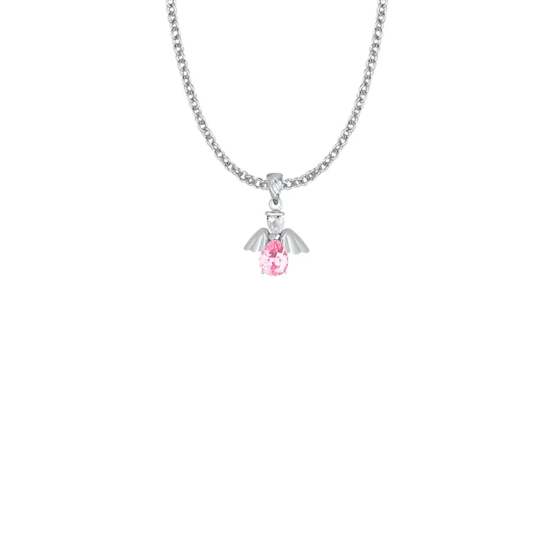 3/4 Inch Sterling Silver and Glass Crystal October Birthstone Angel Necklace