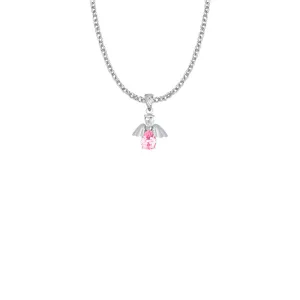 3/4 Inch Sterling Silver and Glass Crystal October Birthstone Angel Necklace