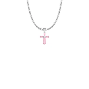 3/4 Inch Sterling Silver and Glass Crystal October Birthstone Baguette Cross Necklace