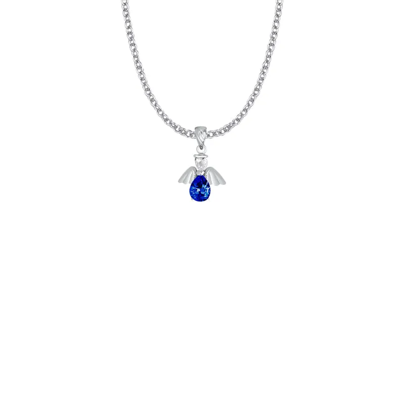 3/4 Inch Sterling Silver and Glass Crystal September Birthstone Angel Necklace