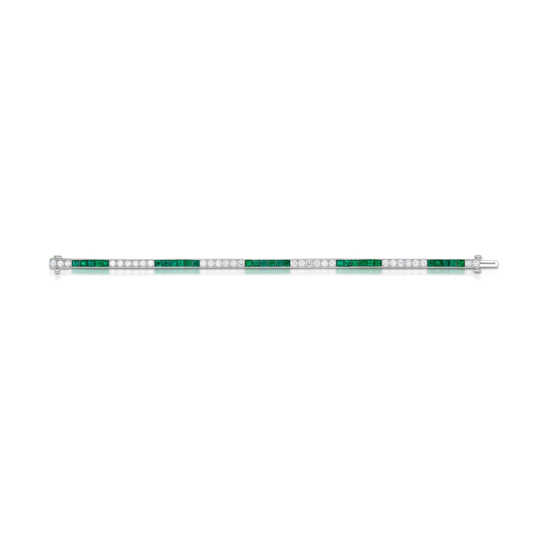 3.63 Carat Emerald and Diamond Line Bracelet