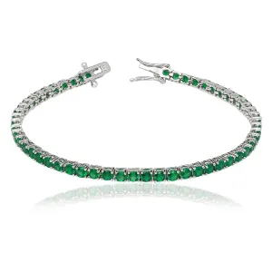 925 Sterling Silver 4 Prong Round CZ Emerald Tennis Bracelet