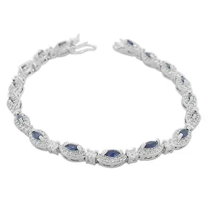 925 Sterling Silver Marquise White Green Emerald-Tone CZ Classic Tennis Bracelet