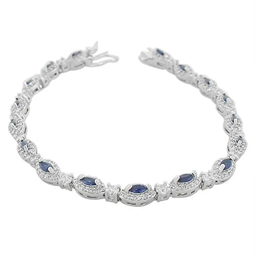 925 Sterling Silver Marquise White Green Emerald-Tone CZ Classic Tennis Bracelet