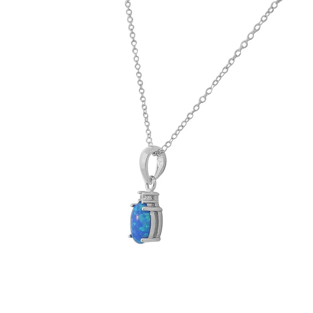 925 Sterling Silver Womens Blue Turquoise-Tone CZ Oval Simulated Opal Pendant Necklace