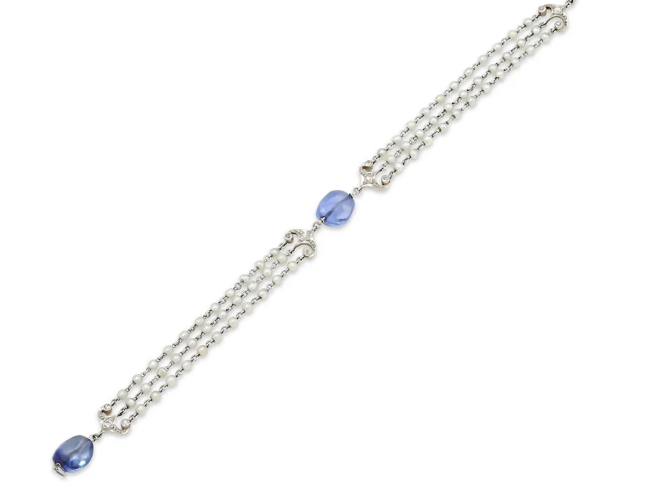 Art Deco Sapphire Bead and Seed Pearl Bracelet in 14K