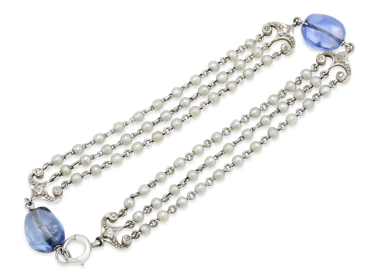 Art Deco Sapphire Bead and Seed Pearl Bracelet in 14K