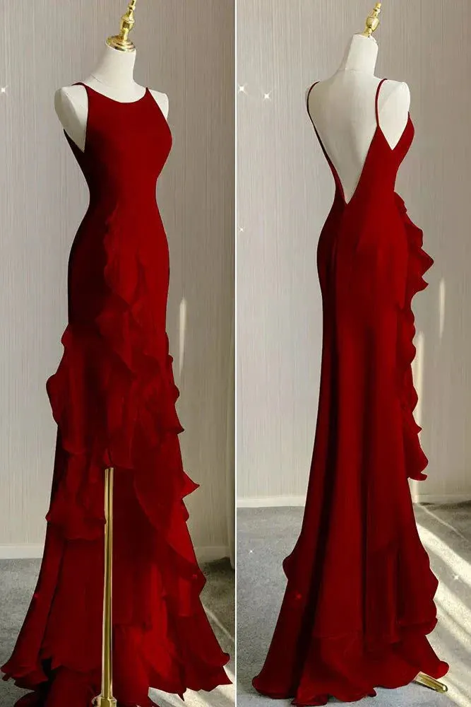 Black Mermaid Spaghetti Straps Backless Prom Gown Charming Evening Party Dress