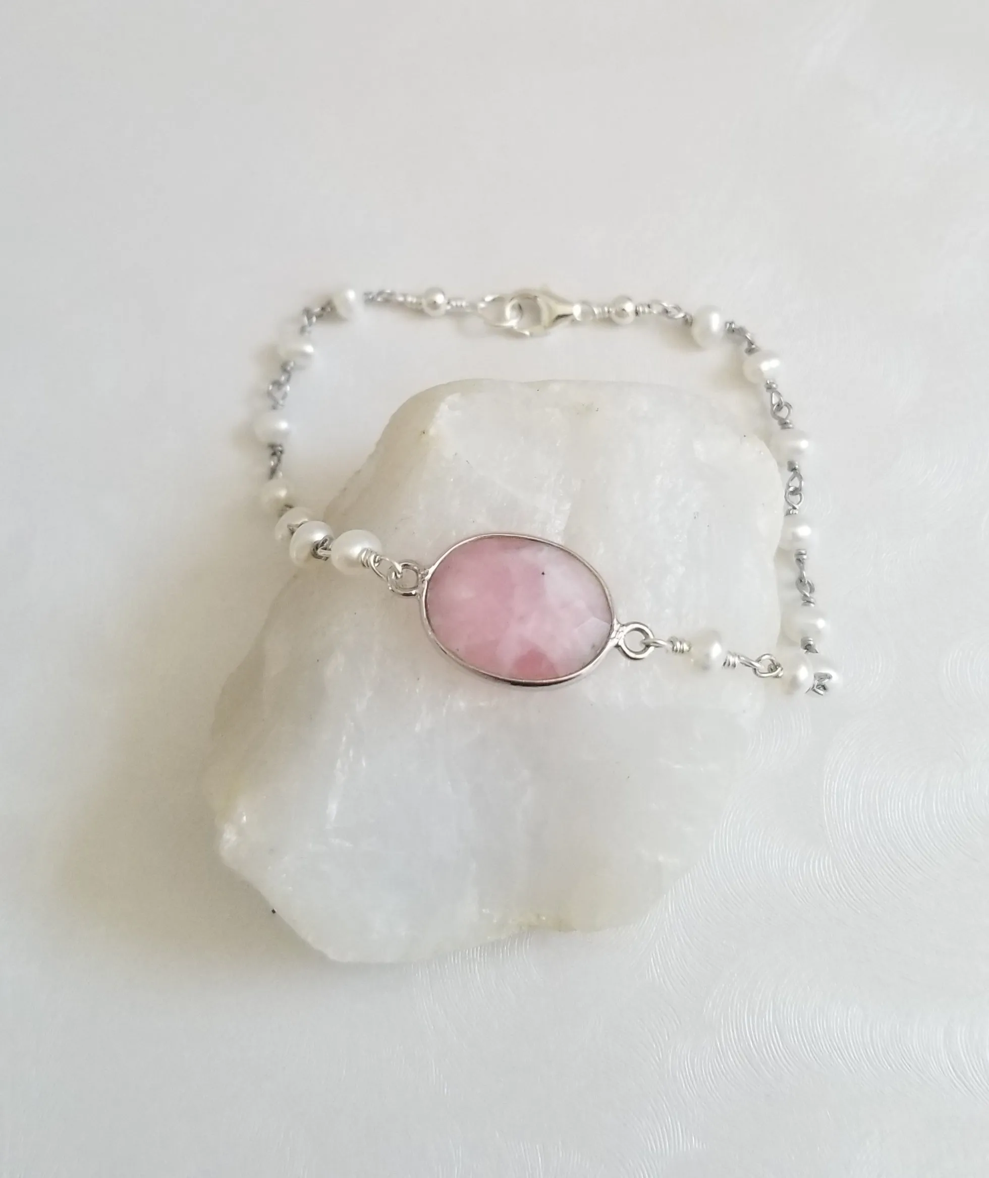 Bridesmaid Gift, Freshwater Pearls and Pink Opal Bracelet