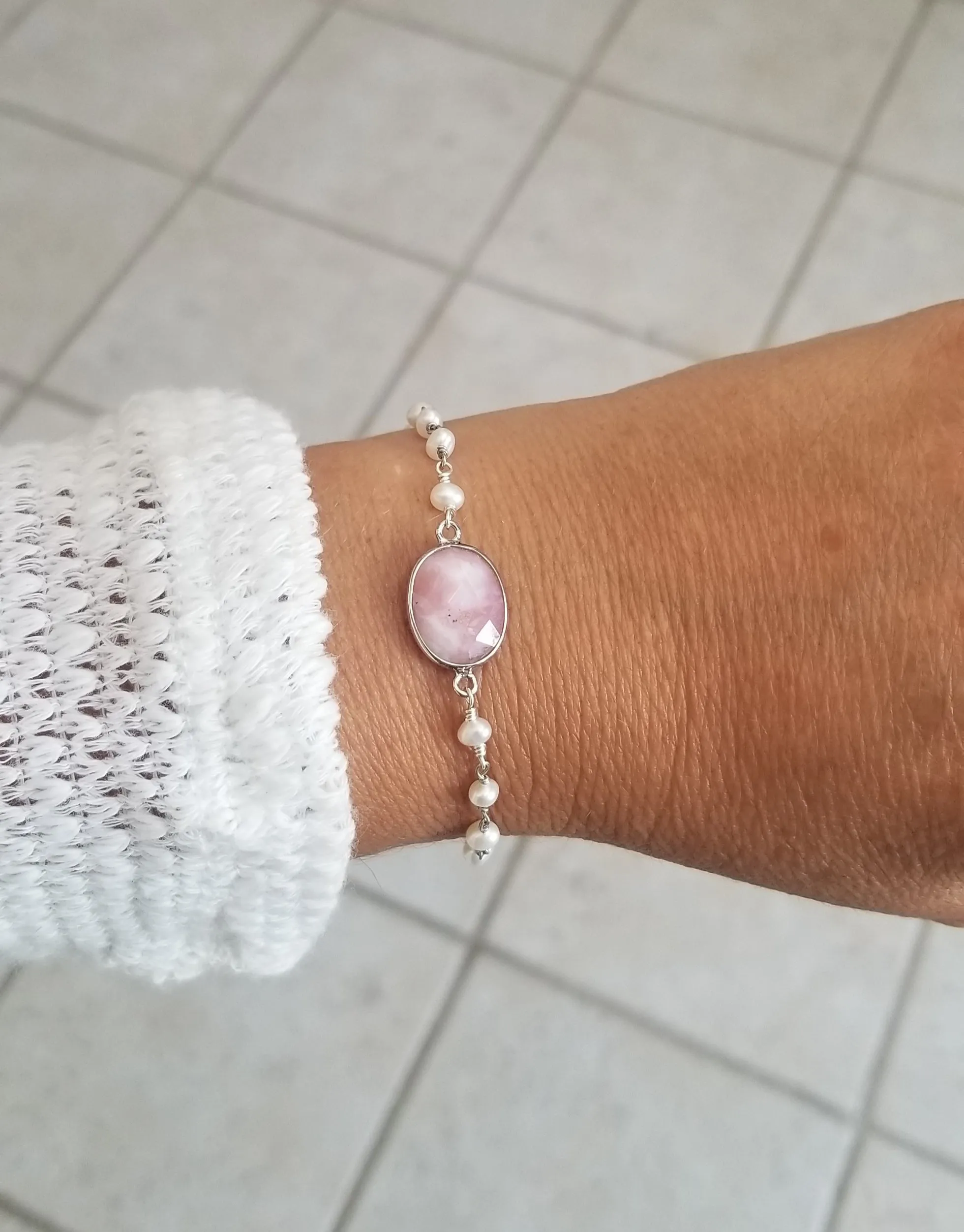Bridesmaid Gift, Freshwater Pearls and Pink Opal Bracelet