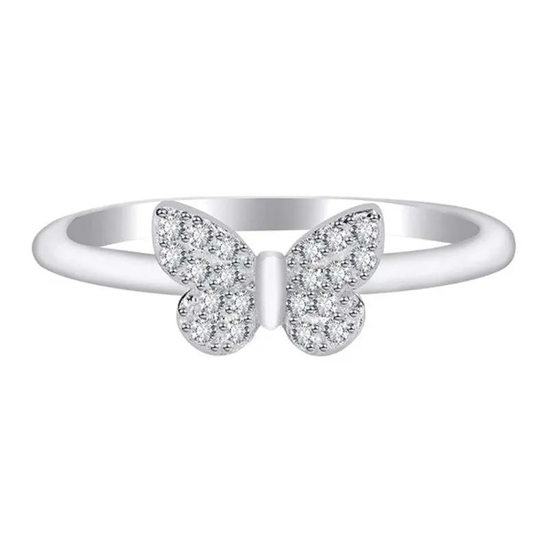Butterfly copper inlaid zircon ring