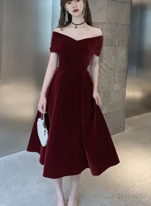 Charming Wine Red Velvet Sweetheart Bridesmaid Dress, Vingage Prom Dress Party Dress