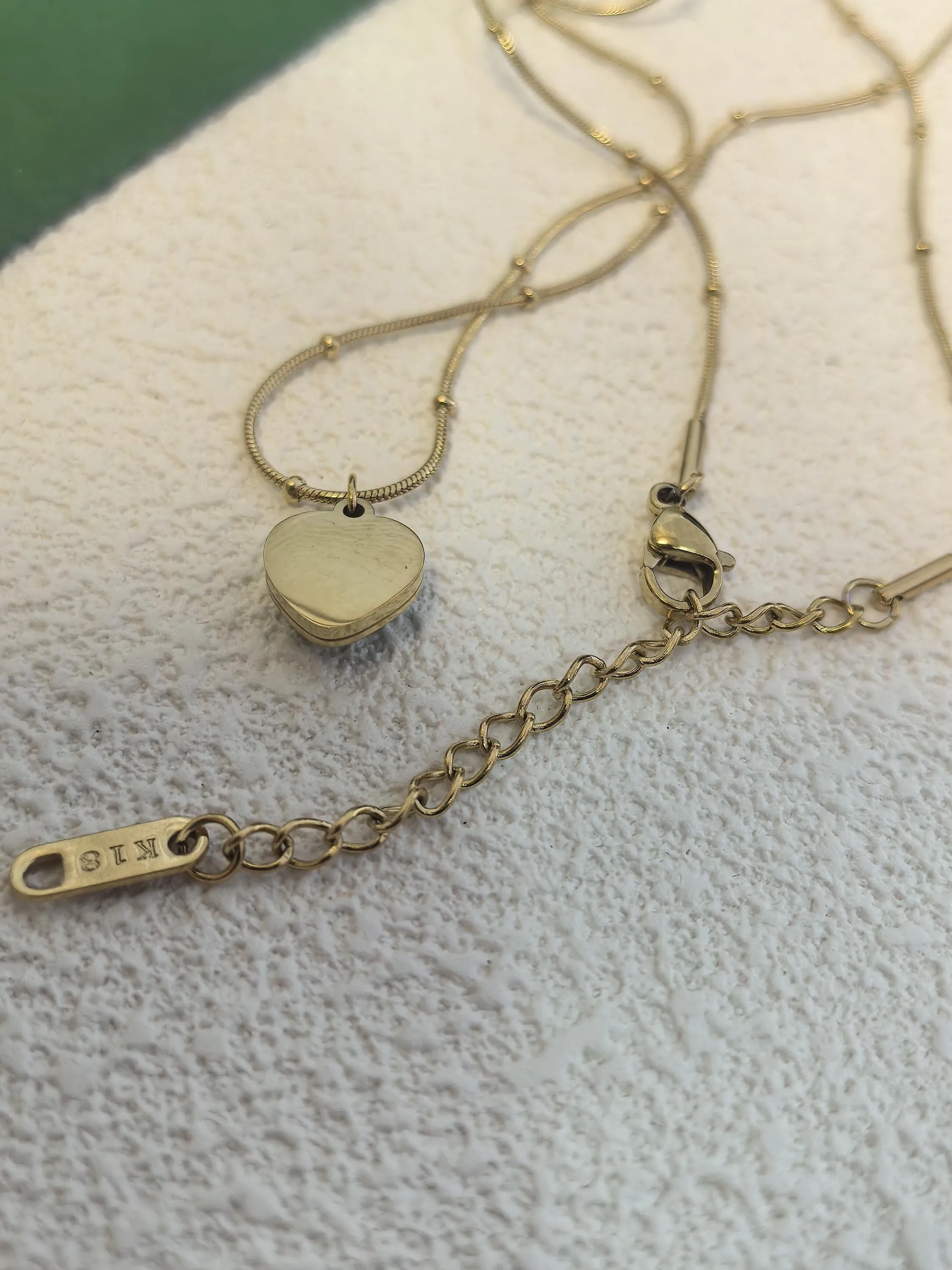Chic Delicate 18K Gold Plate Teal Opal Titanium Steel Heart Chain Pendant Dainty Necklace