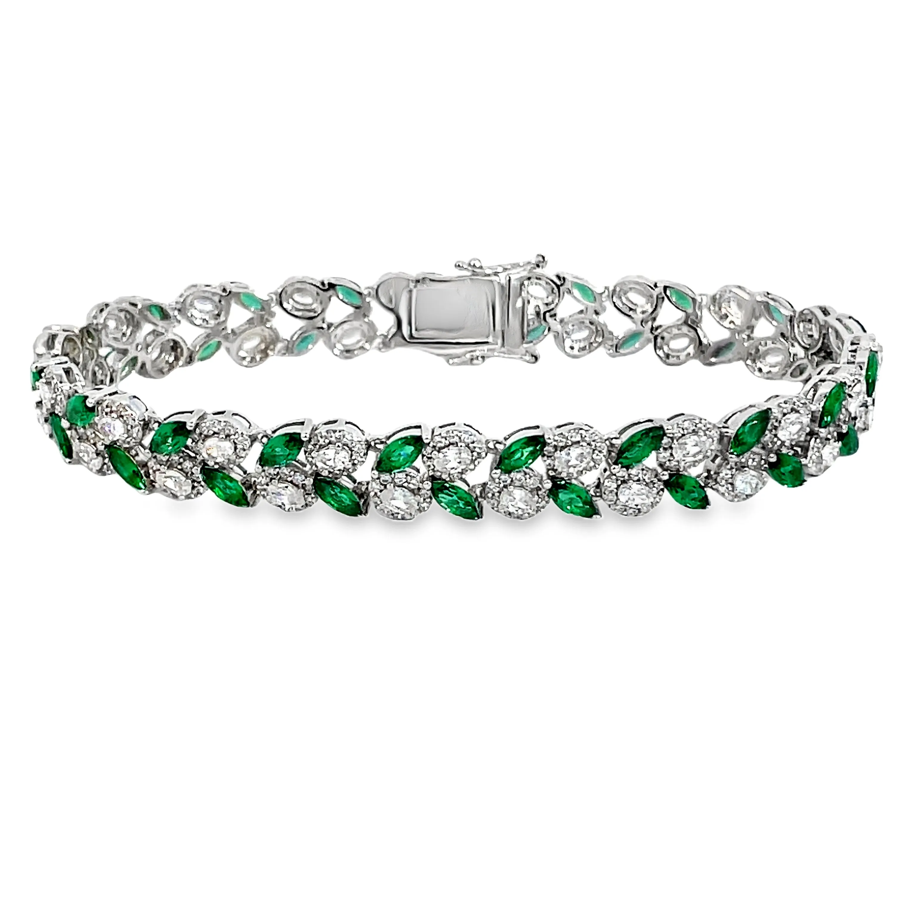 Double Row Emerald & CZ Tennis Bracelet