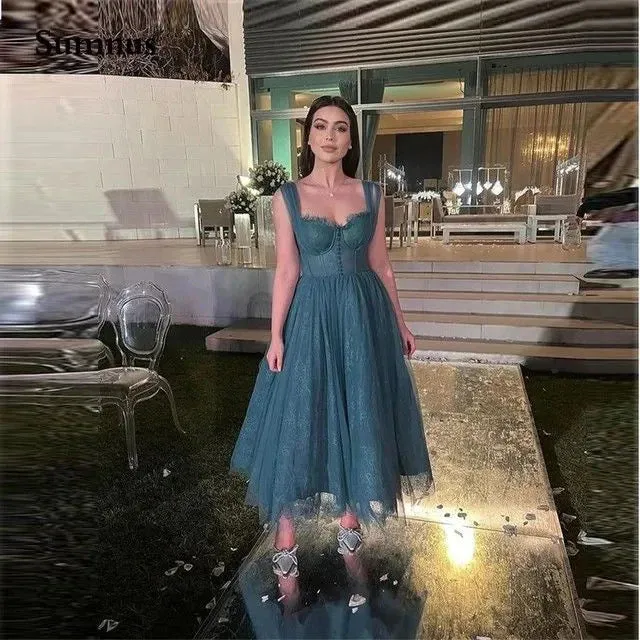 Elegant A-line Straps Tulle Long Formal Party Dress Charming Evening Dress