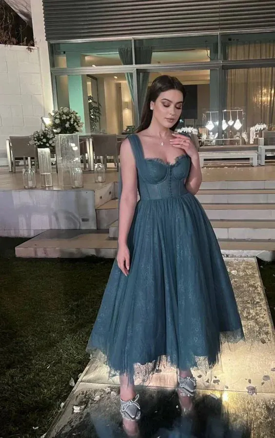 Elegant A-line Straps Tulle Long Formal Party Dress Charming Evening Dress