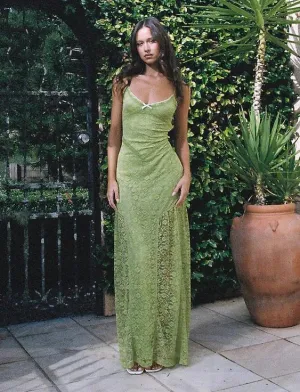 Elegant Green Lace Long Prom Dress Evening Gown Charming Party Dress