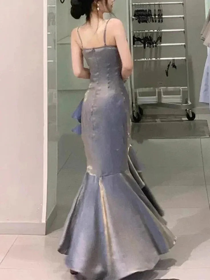 Elegant Spaghetti Straps Mermaid Ruffles Long Prom Dress Charming Evening Party Dress Wholesale