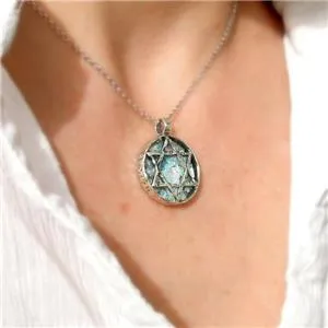 Hadar Designer Handmade 2 in 1 Star of David 925 Silver Roman Glass Pendant