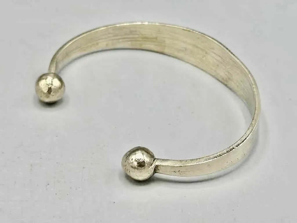 Large Wide Tuareg Inlaid Etched Coin Silver Bracelet