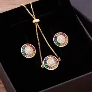 Luxury Bling Crystal Inlaid Zircon Bracelet and Earrings Jewelry Set  for Women