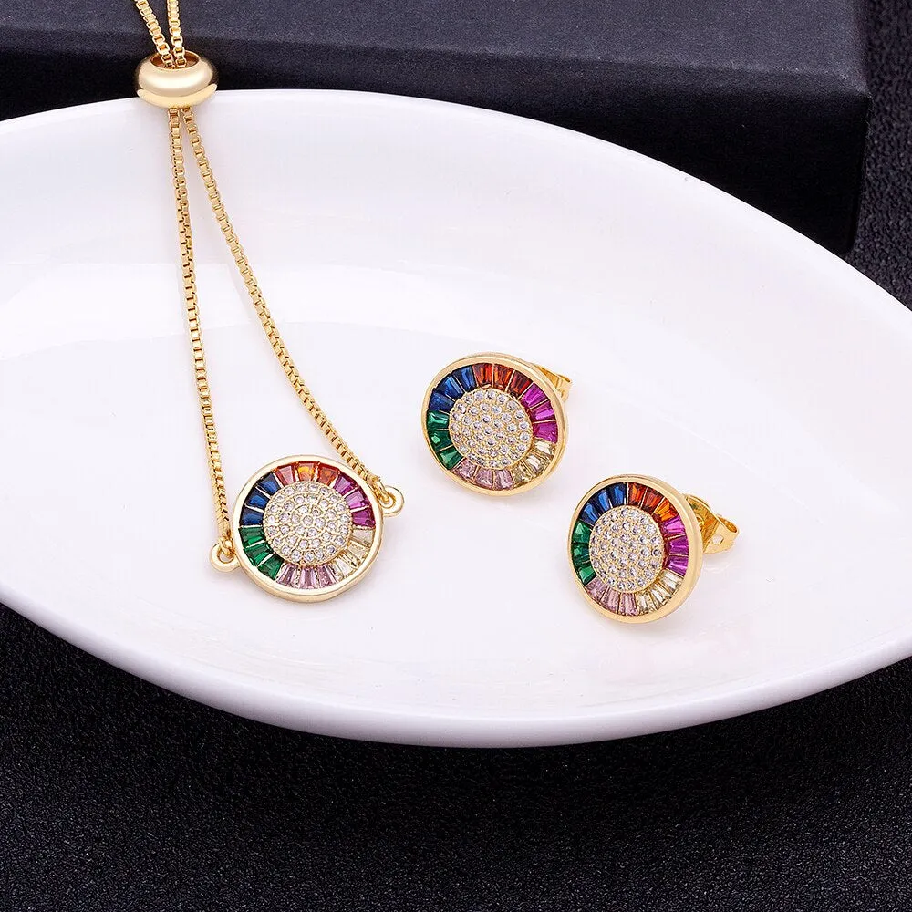 Luxury Bling Crystal Inlaid Zircon Bracelet and Earrings Jewelry Set  for Women