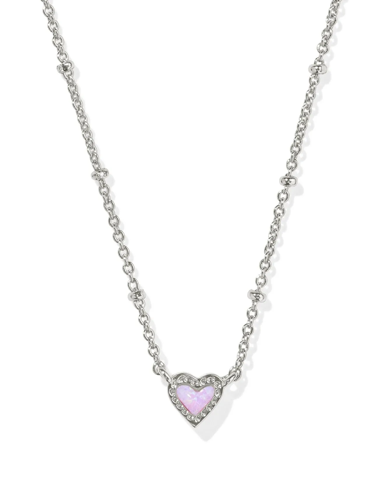 Mini Ari Heart Necklace - Silver Bubblegum Pink Opal