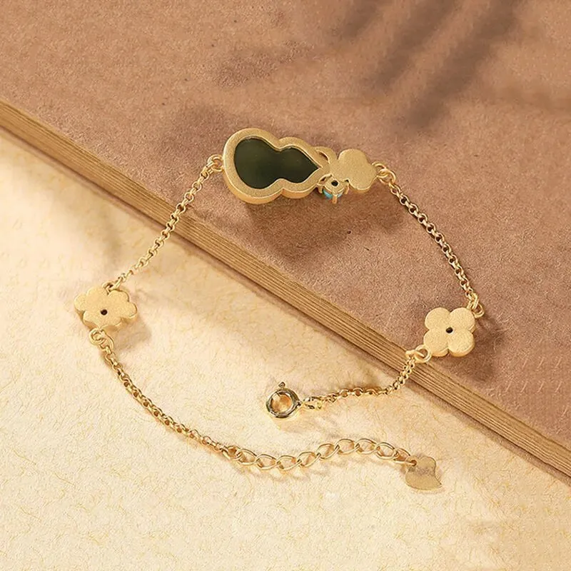 New inlaid natural Hetian green chalcedony gourd bracelet