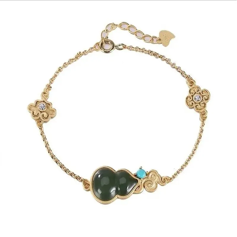 New inlaid natural Hetian green chalcedony gourd bracelet