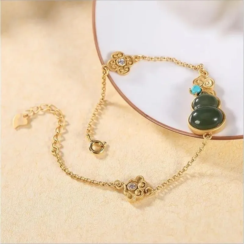New inlaid natural Hetian green chalcedony gourd bracelet