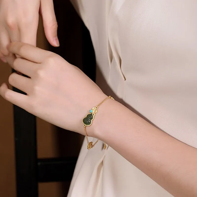 New inlaid natural Hetian green chalcedony gourd bracelet