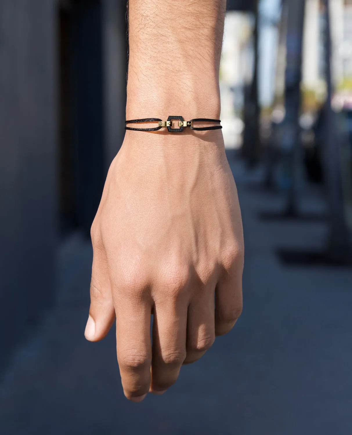 NORTHSTAR Cord Bracelet with Gold Charm & 0.16ct Black Diamonds