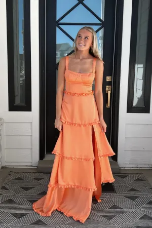 Orange Corset Tiered Long Party Dresss Charming Evening Dress With Slit