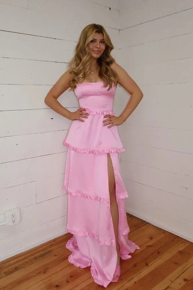 Orange Corset Tiered Long Party Dresss Charming Evening Dress With Slit