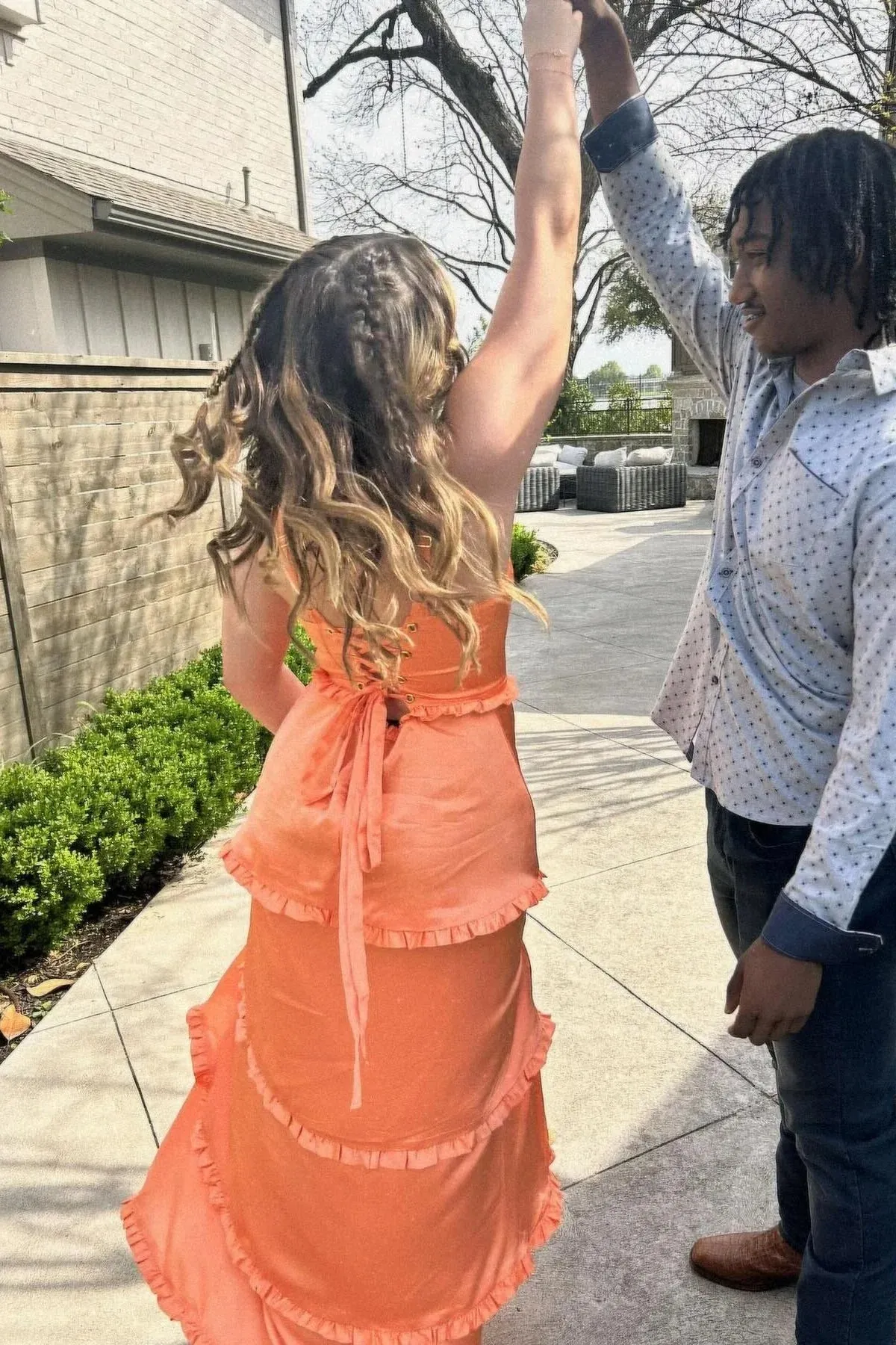Orange Corset Tiered Long Party Dresss Charming Evening Dress With Slit