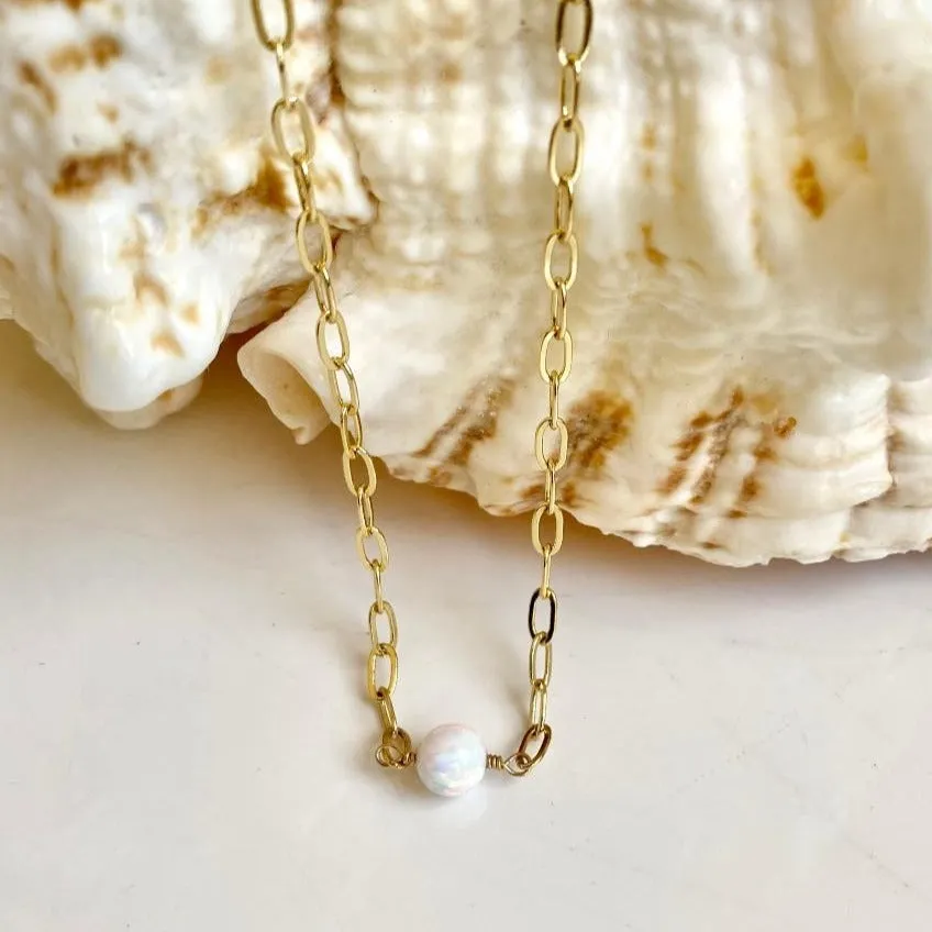 Paperclip Necklace with Opal