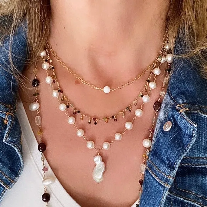 Paperclip Necklace with Opal