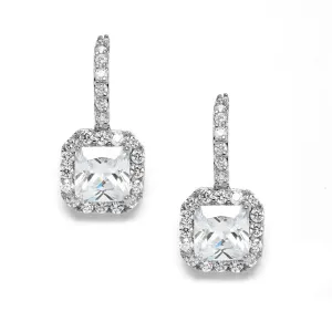 Radiant Cut Cubic Zirconia Drop Bridal or Bridesmaids Earrings