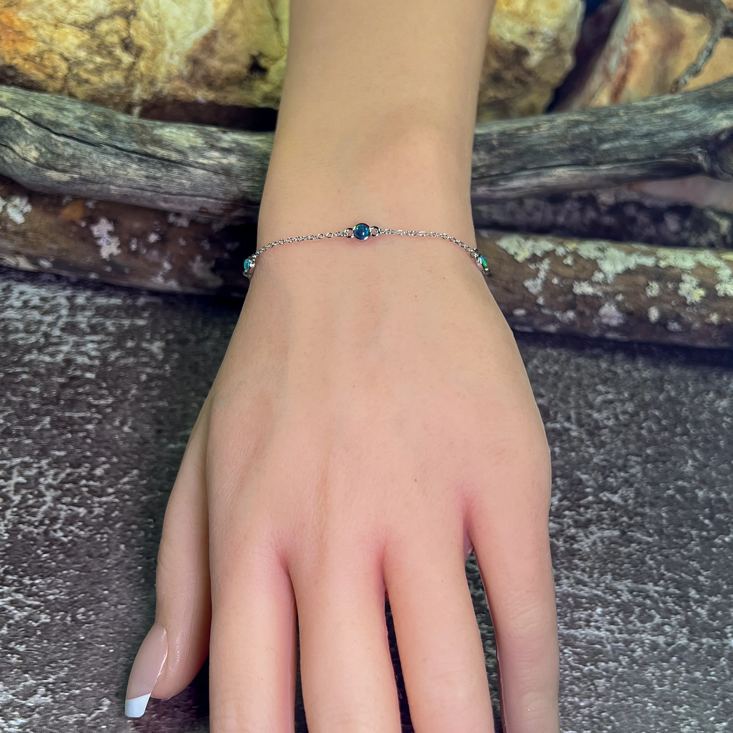 Sterling Silver 5 Opal triplet 3.5mm minimalist dainty bracelet