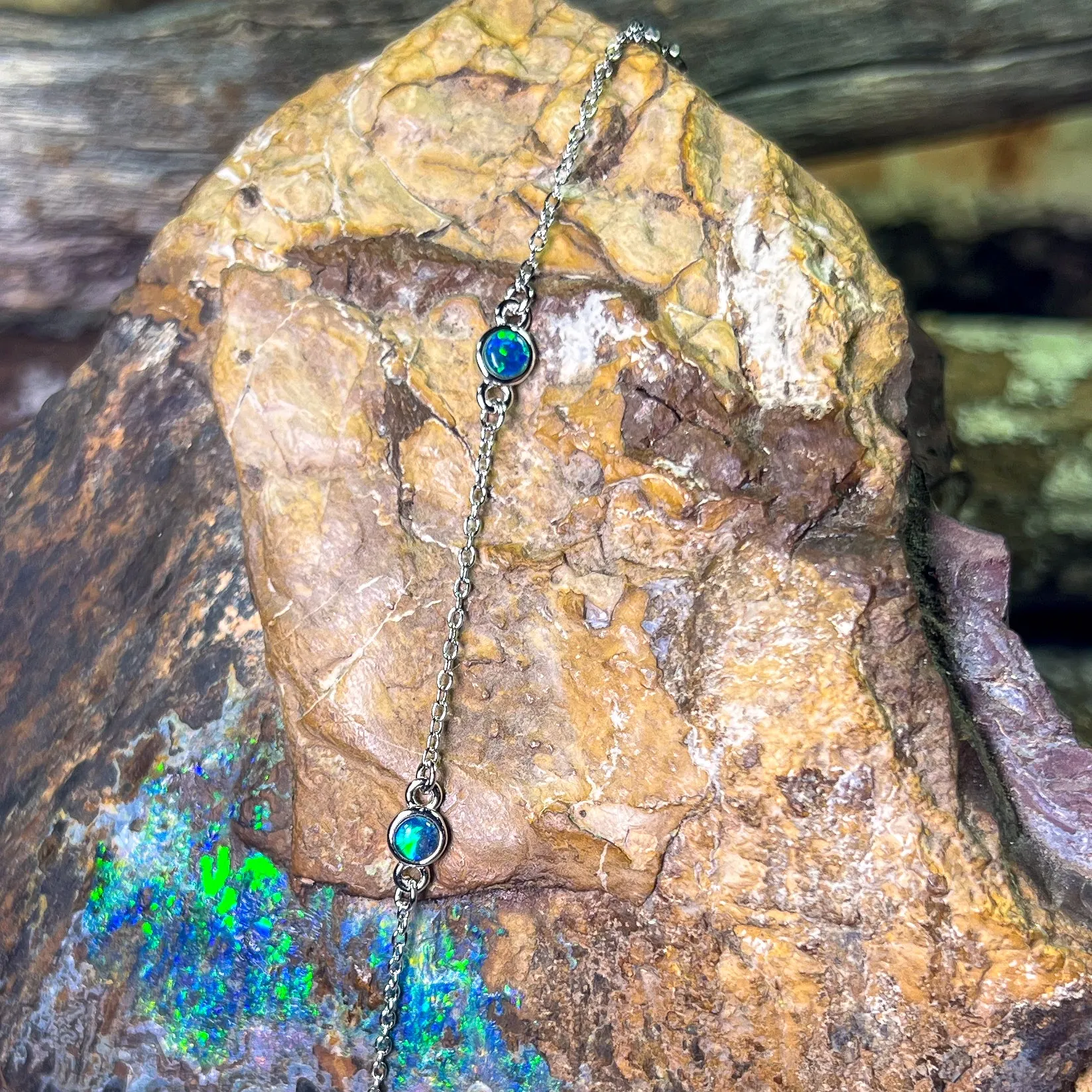 Sterling Silver 5 Opal triplet 3.5mm minimalist dainty bracelet