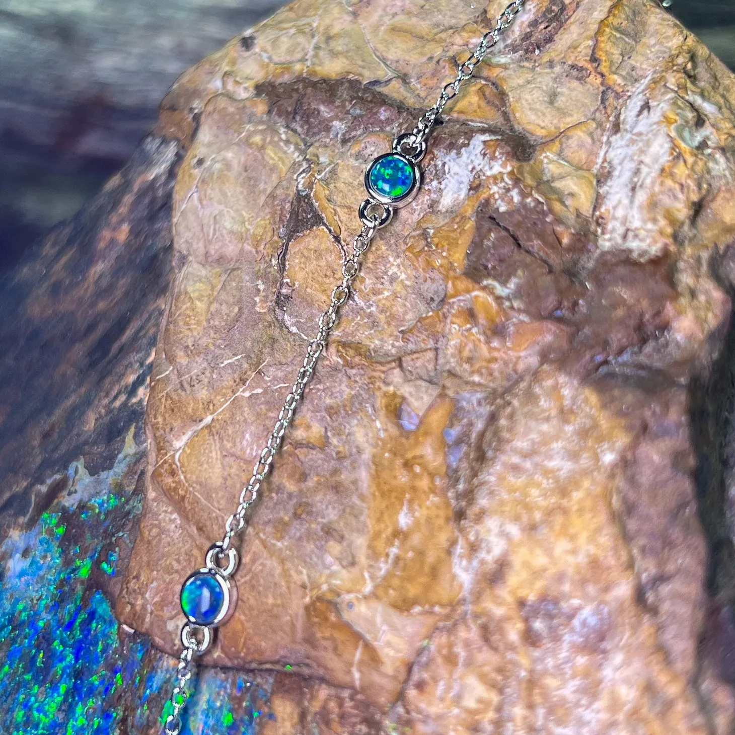 Sterling Silver 5 Opal triplet 3.5mm minimalist dainty bracelet