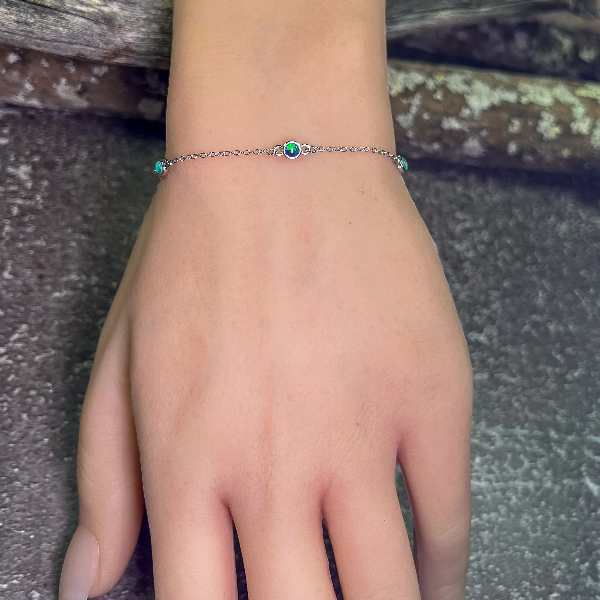 Sterling Silver 5 Opal triplet 3.5mm minimalist dainty bracelet