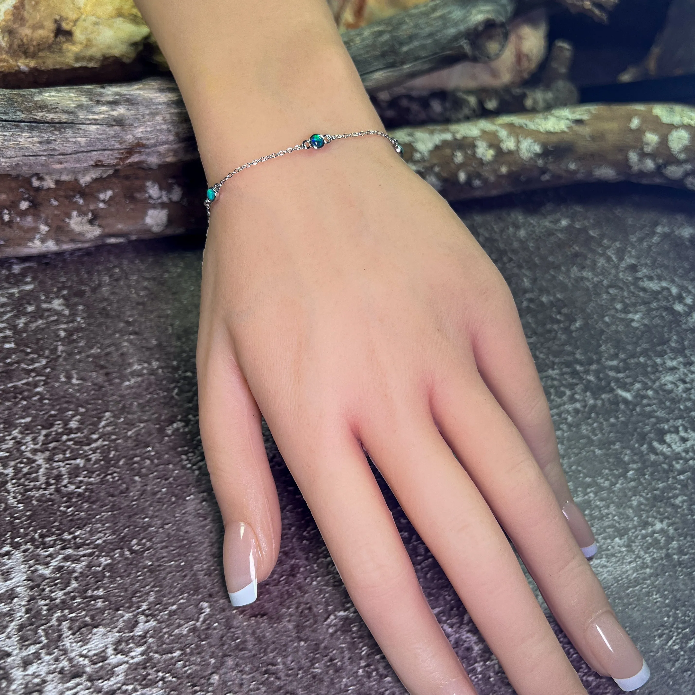 Sterling Silver 5 Opal triplet 3.5mm minimalist dainty bracelet