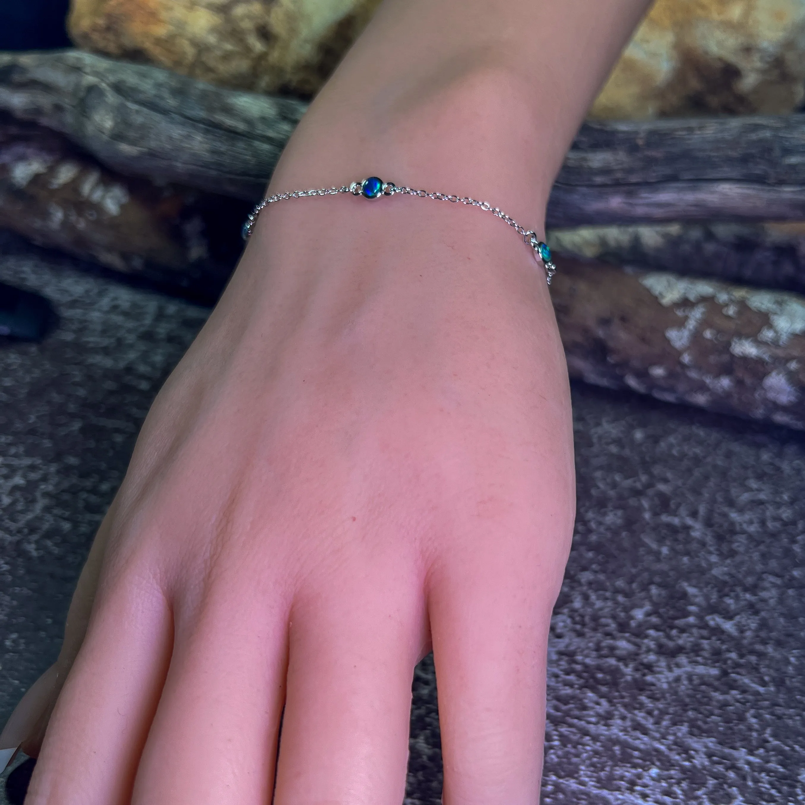 Sterling Silver 5 Opal triplet 3.5mm minimalist dainty bracelet