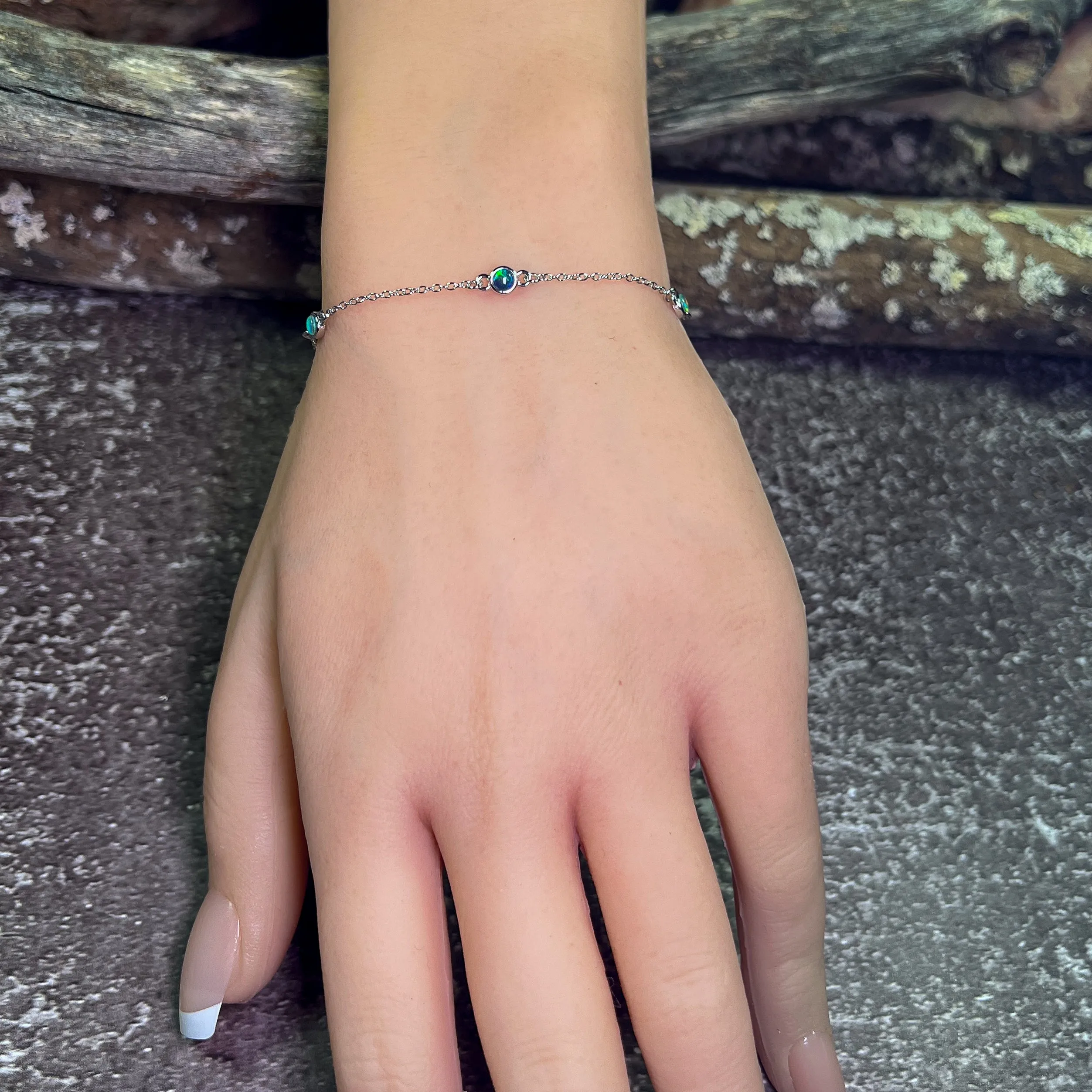 Sterling Silver 5 Opal triplet 3.5mm minimalist dainty bracelet