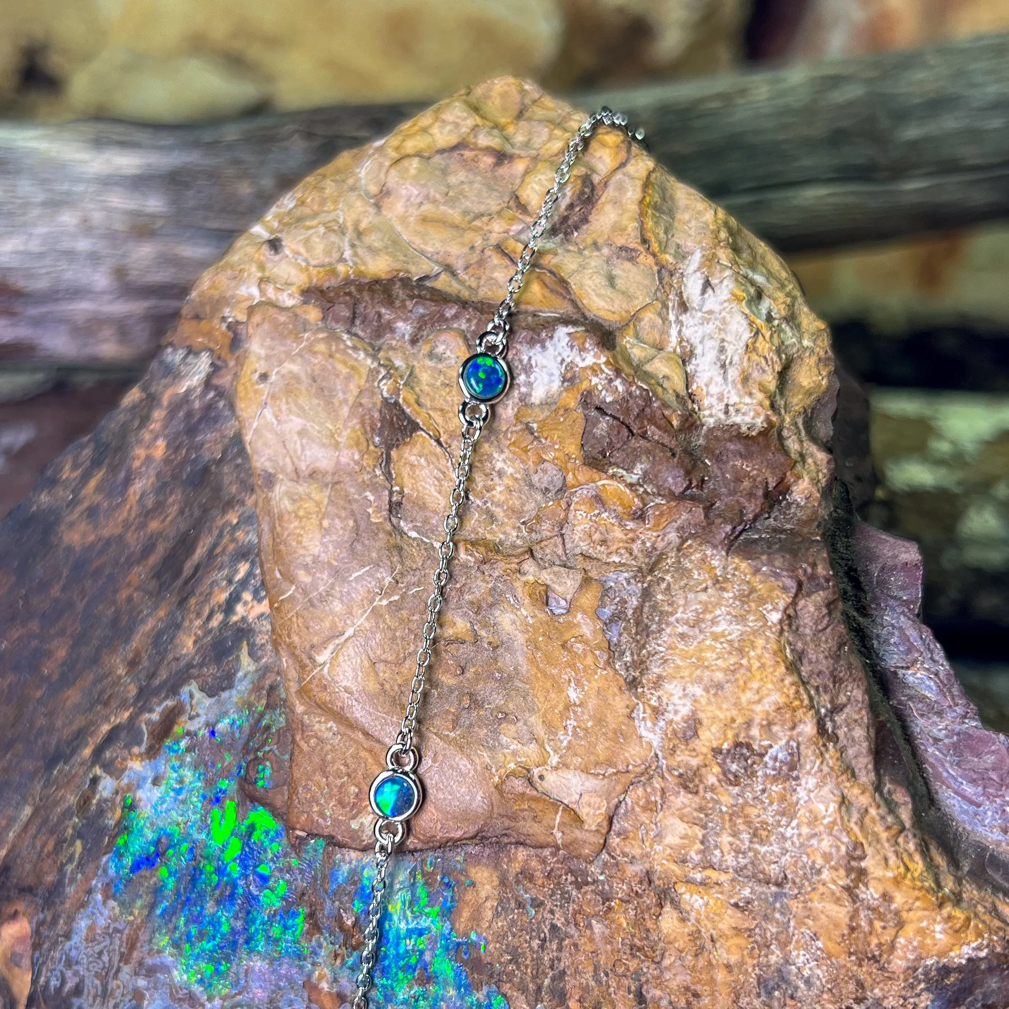 Sterling Silver 5 Opal triplet 3.5mm minimalist dainty bracelet