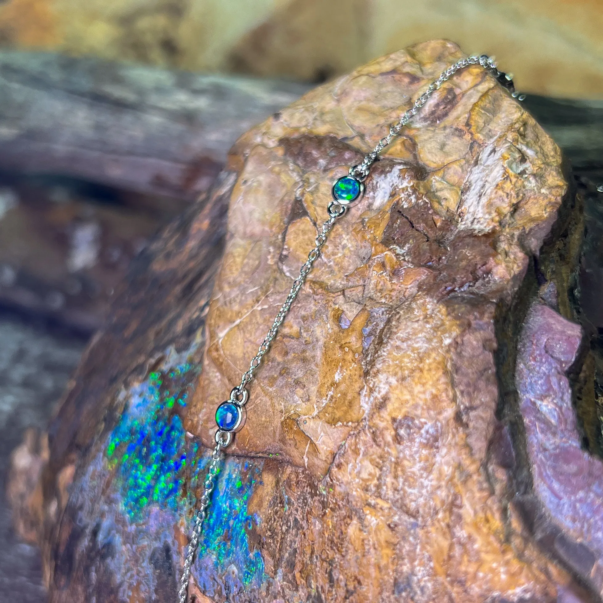 Sterling Silver 5 Opal triplet 3.5mm minimalist dainty bracelet